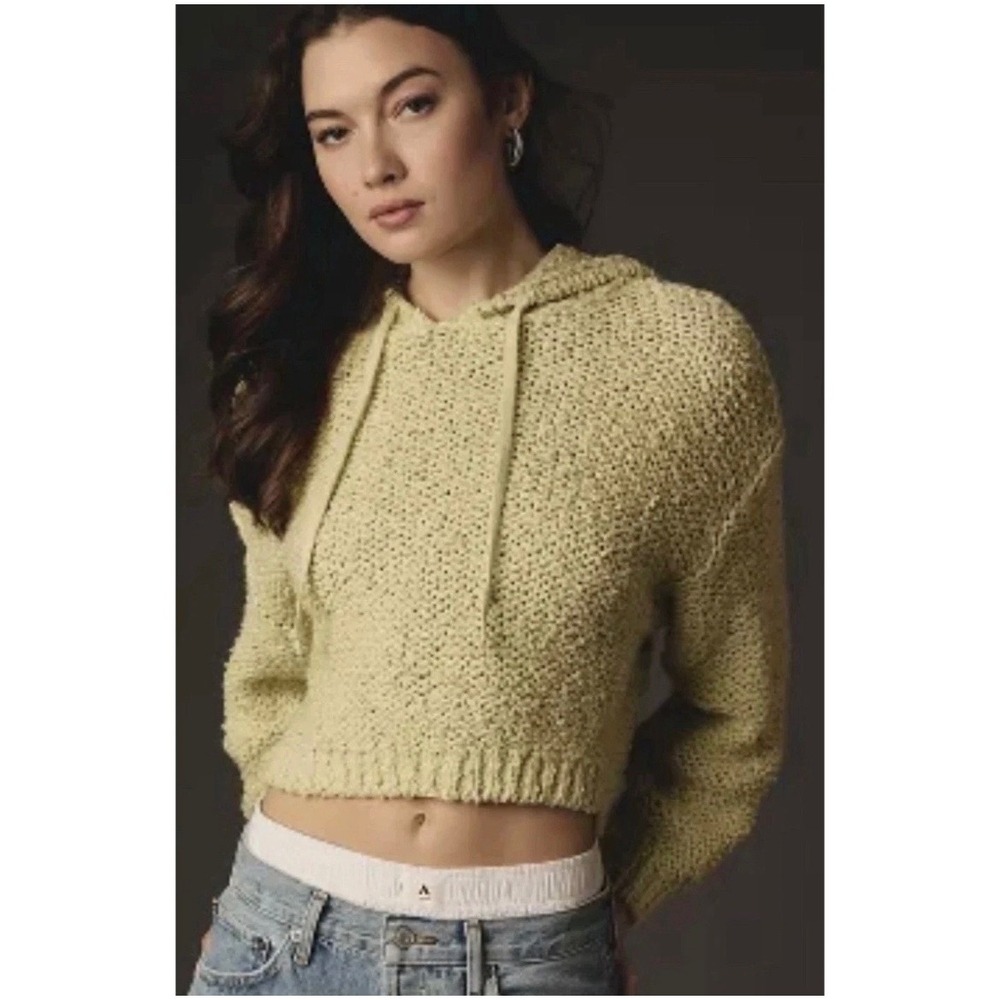 Pilcro Anthroplologie Sailcloth Green Open Knit Hooded Sweater size S Resort